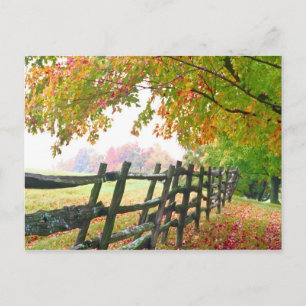 Cartão Postal USA, Vermont. Fence under fall foliage.