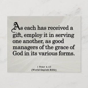 Cartão Postal Usando presentes de Deus 1 Peter 4:10