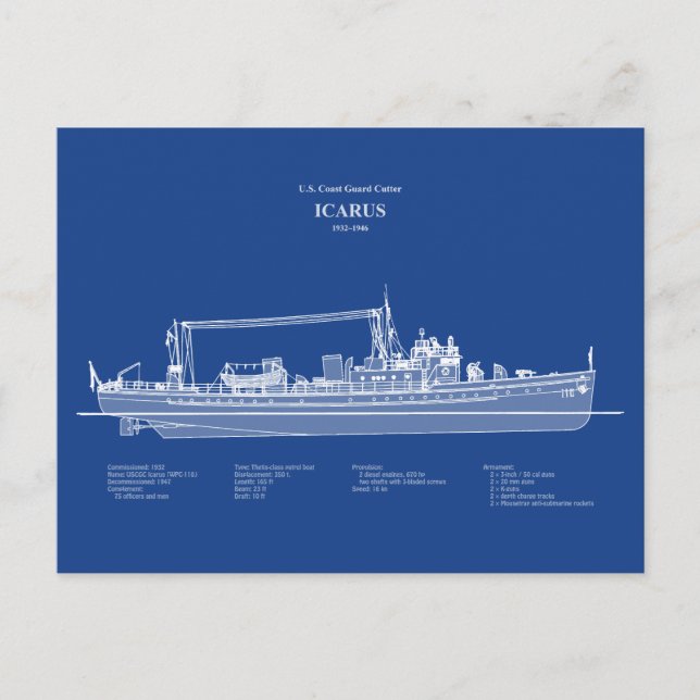 Cartão Postal USCG Cutter Icarus wpc- 110 - ABD (Frente)
