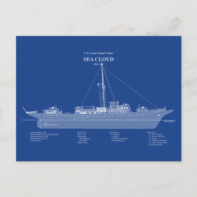 Cartão Postal USCG Cutter Sea Cloud wpg-284 - ABD (Frente)