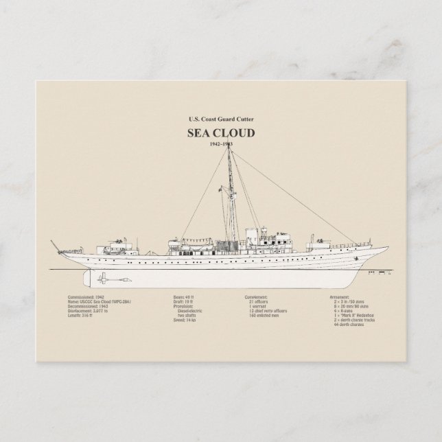 Cartão Postal USCG Cutter Sea Cloud wpg-284 - SBD (Frente)