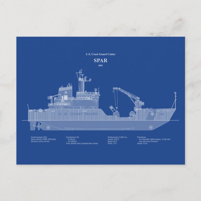 Cartão Postal USCG Cutter Spar wlb-206 - ABD (Frente)