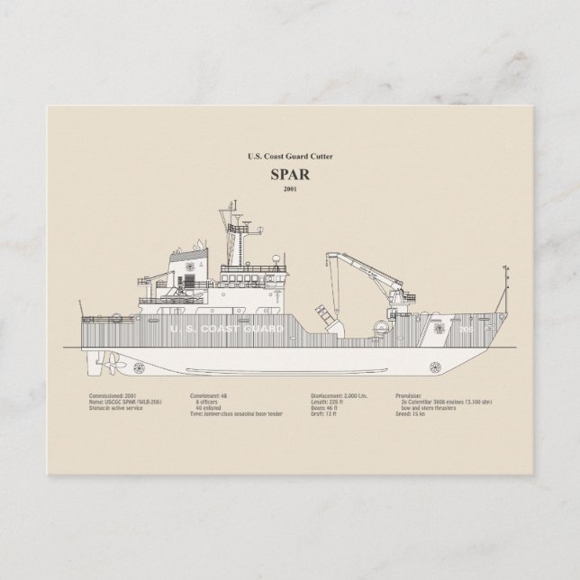 Cartão Postal USCG Cutter Spar wlb- 206 - SBD (Frente)