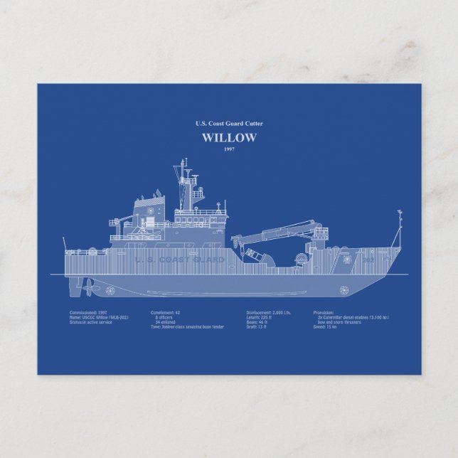Cartão Postal USCG Cutter Willow wlb-202 - ABD (Frente)