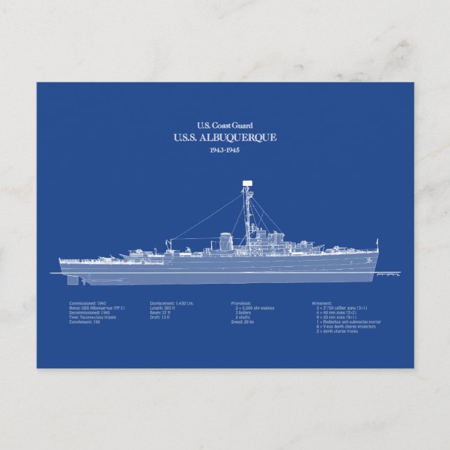 Cartão Postal USCG USS Albuquerque PF- 7 - ABD (Frente)