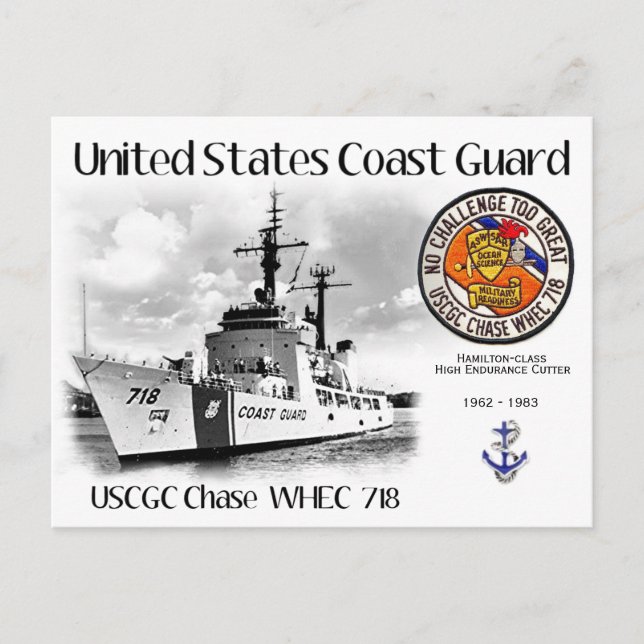 CARTÃO POSTAL USCGC CHASE WHEC 718 CUTTER (Frente)