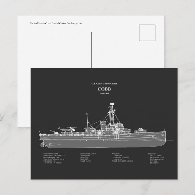 Cartão Postal USCGC Cobb wpg-181 – PD (Frente/Verso)