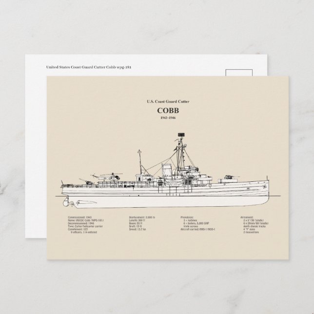 Cartão Postal USCGC Cobb wpg-181 - SBD (Frente/Verso)