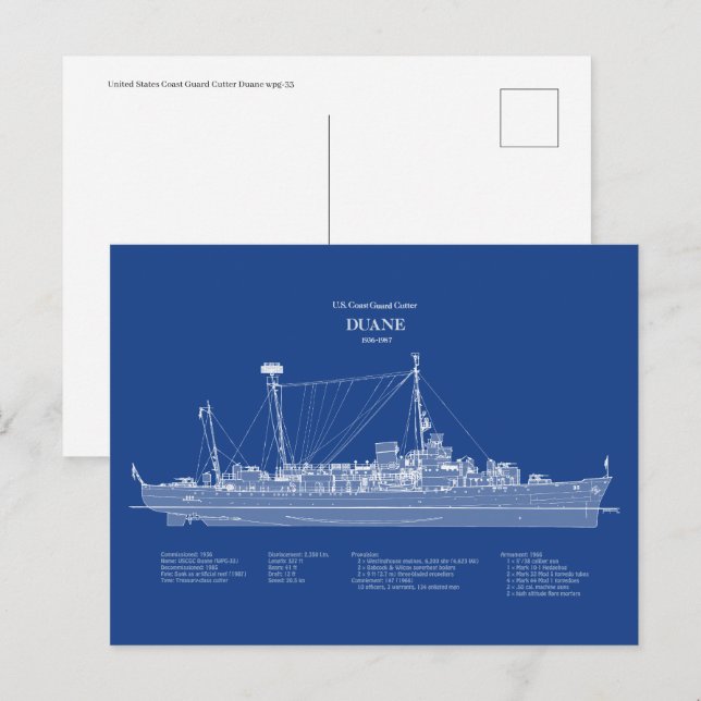 Cartão Postal USCGC Duane wpg-33 - ABD (Frente/Verso)