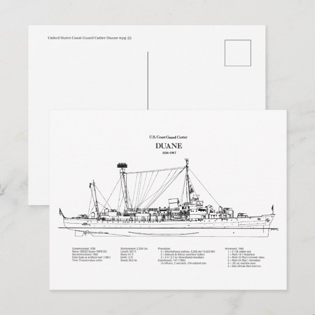 Cartão Postal USCGC Duane wpg-33 - BD (Frente/Verso)