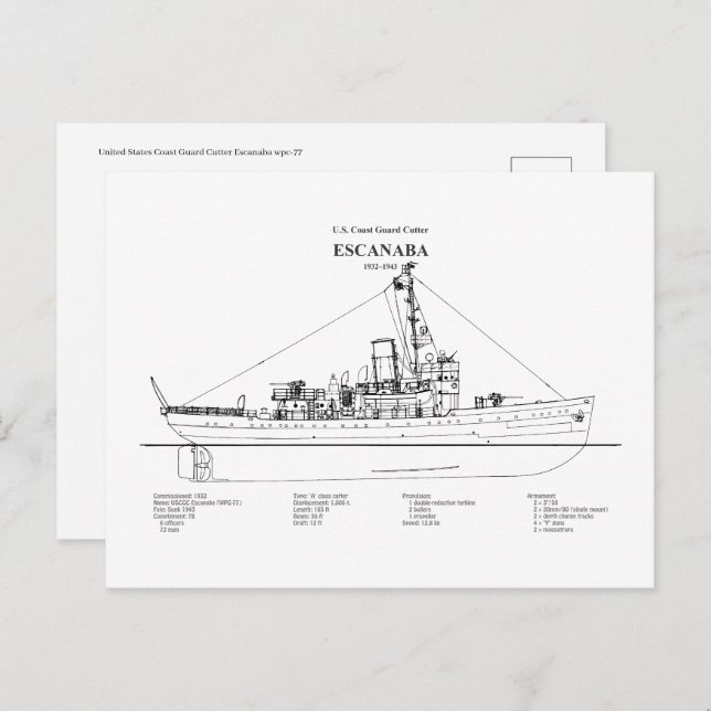Cartão Postal USCGC Escanaba wpc-77 - BD (Frente/Verso)