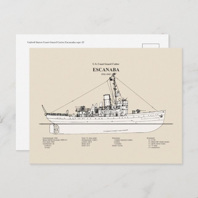 Cartão Postal USCGC Escanaba wpc-77 - SBD (Frente/Verso)