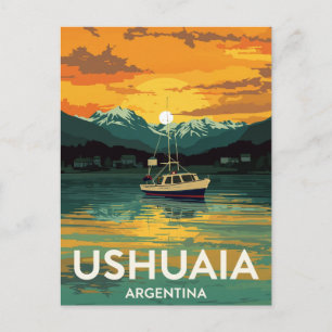 Cartão Postal Ushuaia Argentina Pôr do Sol Barco Beagle