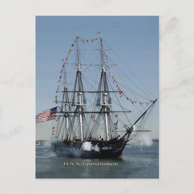 Cartão Postal USS Constitution Disparando Canhões (Frente)