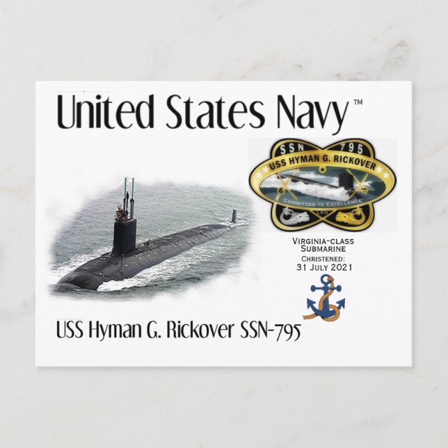 Cartão Postal USS HYMAN G. RICKOVER SSN- 795 SUBMARINE a POSTCAR (Frente)