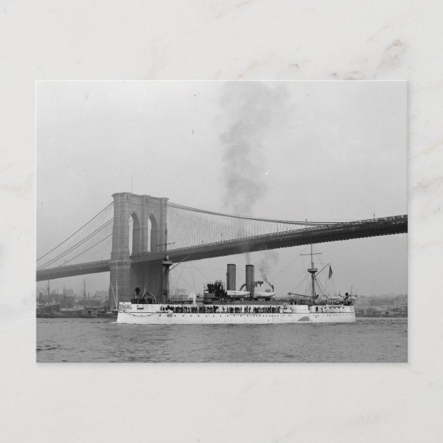 Cartão Postal USS Maine & Brooklyn Bridge (Frente)