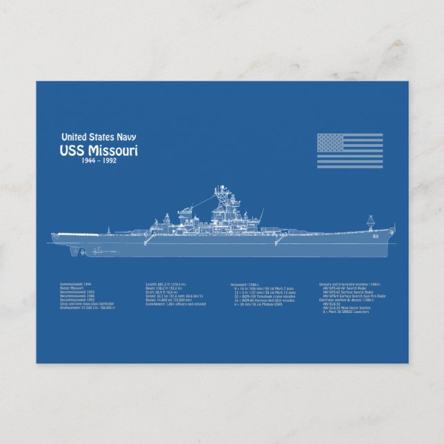 Cartão Postal USS Missouri - Entregar planos de projeto ABD (Frente)