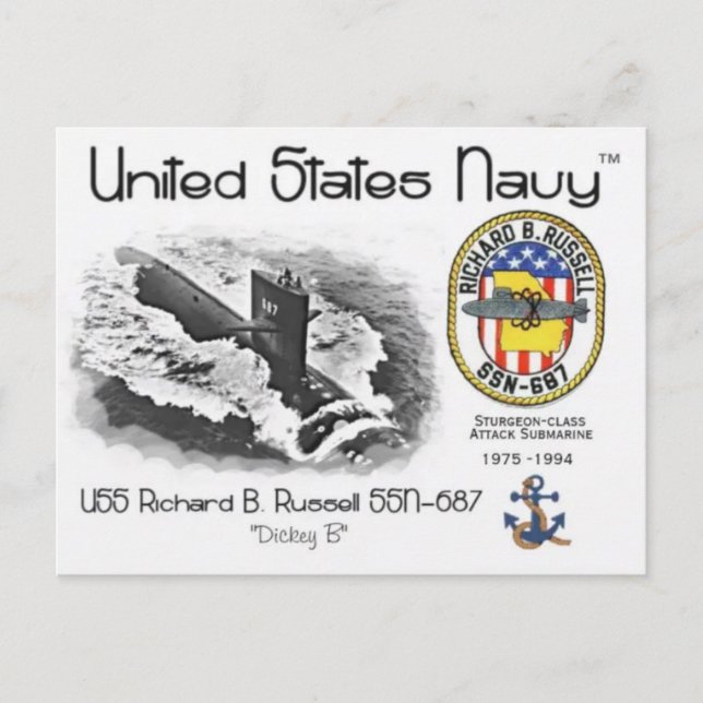Cartão Postal USS RICHARD B. RUSSELL SSN- 687 SUBMARINE Postcard (Frente)
