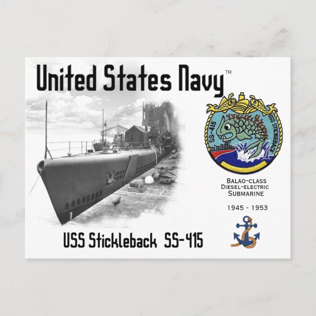 CARTÃO POSTAL USS STICKLEBACK SS- 415 SUBMARINE (Frente)
