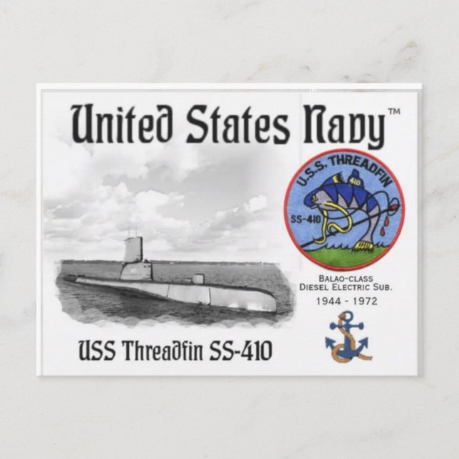 Cartão Postal USS THREADFIN SS-410 SUB - -Cartão postal (Frente)