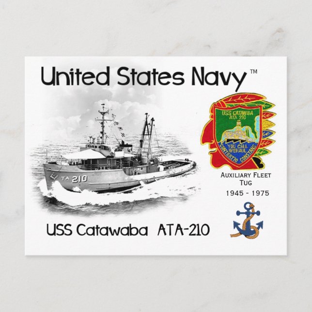CARTÃO POSTAL USS TUG AUXILIAR CATAWABA ATA-210 (Frente)