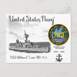 CARTÃO POSTAL USS WILLIAM C. LAWE DD-763 DESTROYER