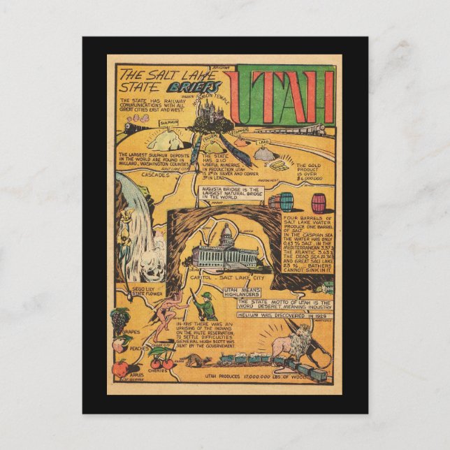 Cartão Postal Utah, o Estado do Lago Salt (Frente)