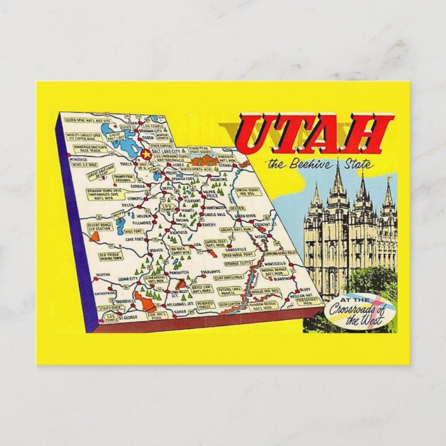 Cartão Postal Utah Retro Map Postcard Postcard (Frente)