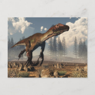 Cartão Postal Utahraptor dinossauro no deserto