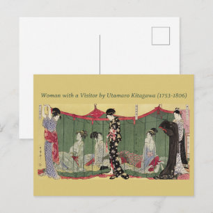 Cartão Postal Utamaro Antigo Mulheres Japonesas em Rede Verde
