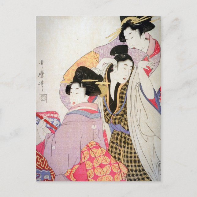 Cartão Postal Utamaro Geishas com Cliente Tipsy (Frente)