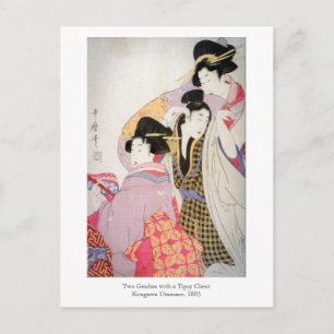 Cartão Postal Utamaro Geishas com Cliente Tipsy