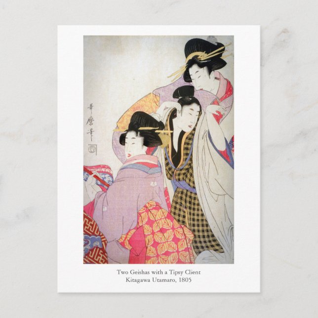 Cartão Postal Utamaro Geishas com Cliente Tipsy (Frente)