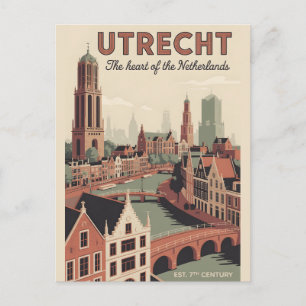 Cartão Postal Utrecht Holanda Paisagem Urbana Retrô Viagem