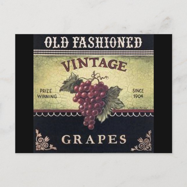 Cartão Postal Uvas de moda antiga, vinho púrpura e vinho preto (Frente)