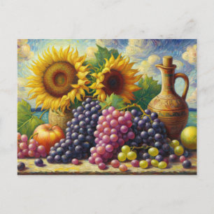 Cartão Postal Uvas e Girassóis Pintura a óleo