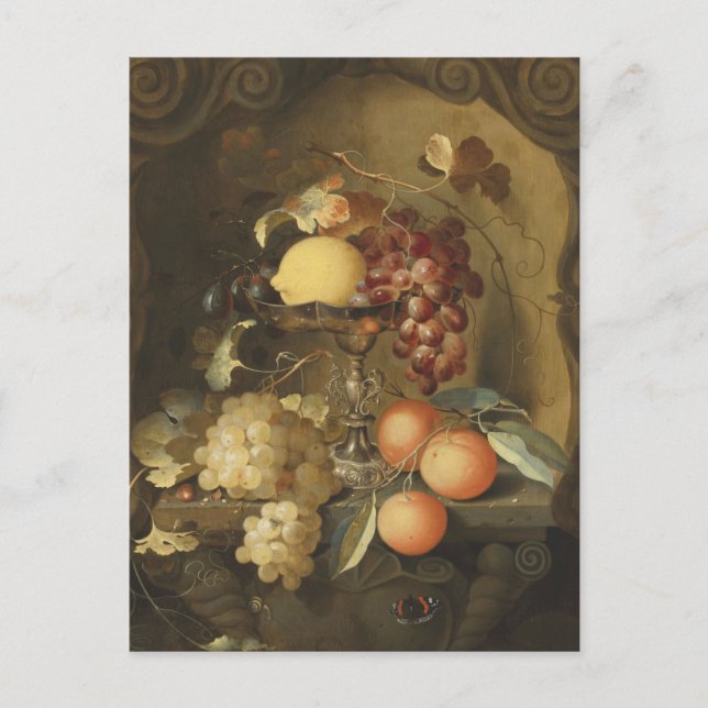 Cartão Postal Uvas e limão em Tazza por Laurens Craen (Frente)