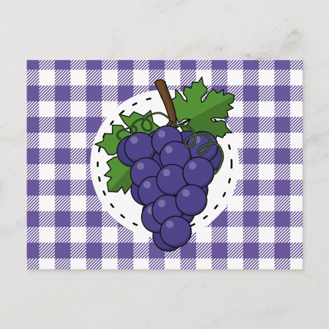 Cartão Postal Uvas no Xadrez Violeta Branco (Frente)