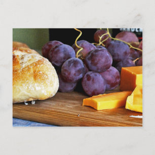 Cartão Postal Uvas Pão Cheddar Queijo De Cheddar, Vida Estátic