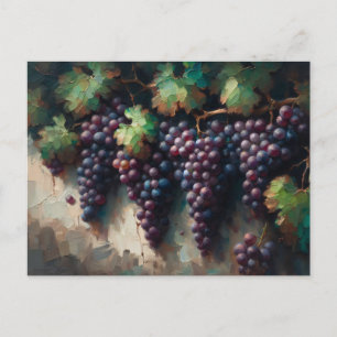 Cartão Postal Uvas Roxas na Pintura a Óleo de Vinha