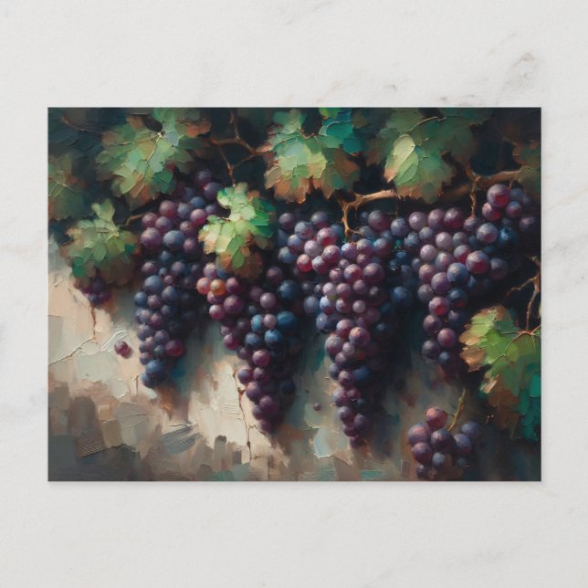 Cartão Postal Uvas Roxas na Pintura a Óleo de Vinha (Frente)
