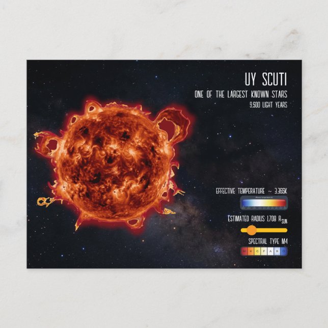 Cartão Postal UY Scuti Biggest Star in Universe Infographic (Frente)