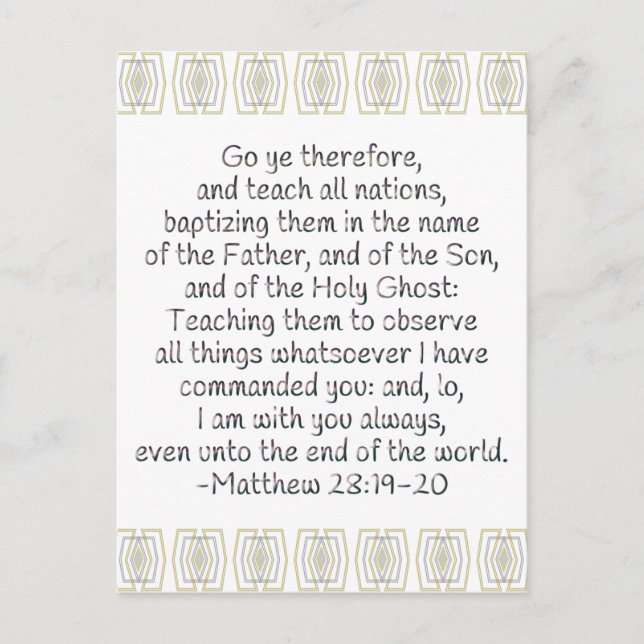 Cartão Postal Vá, Ensine todas as Nações (Frente)