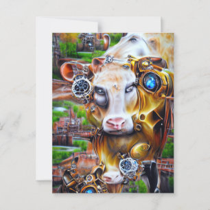 Cartão Postal Vaca Ciborgue Steampunk