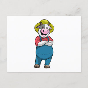 Cartão Postal Vaca como agricultor com chapéu