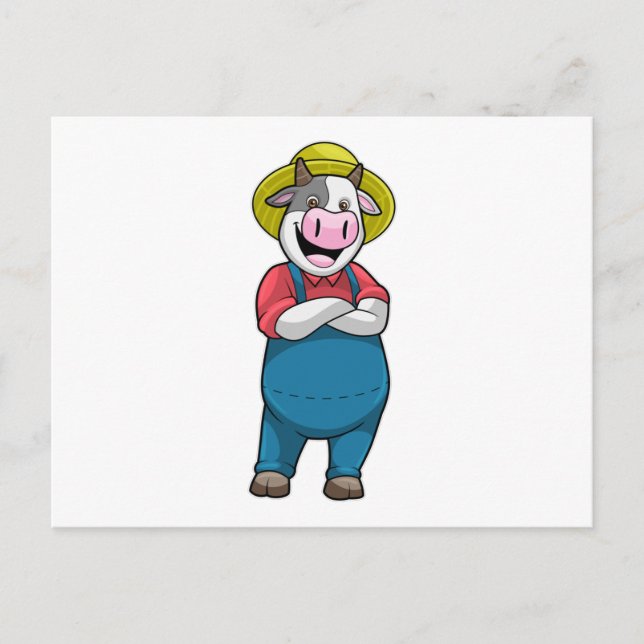 Cartão Postal Vaca como agricultor com chapéu (Frente)