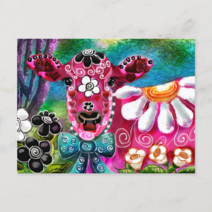 Cartão Postal Vaca cor-de-rosa-branca-Abstrato