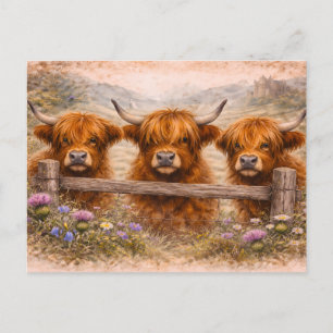 Cartão Postal Vaca das Terras Altas - Animais em Aquarela