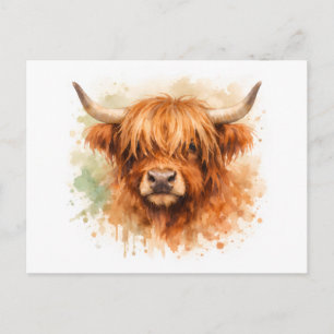 Cartão Postal Vaca das Terras Altas - Animais em Aquarela