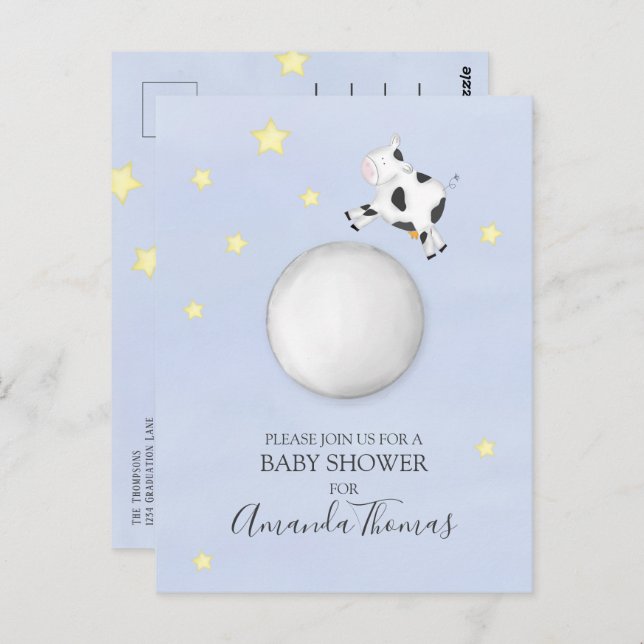 Cartão Postal Vaca de Aquarela Moderna chá de fraldas Saltou Sob (Frente/Verso)